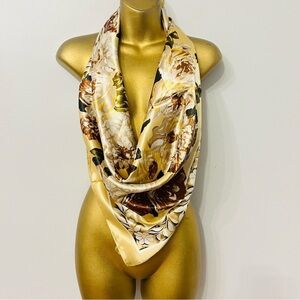 Elegant Floral Silk Scarf brown tan